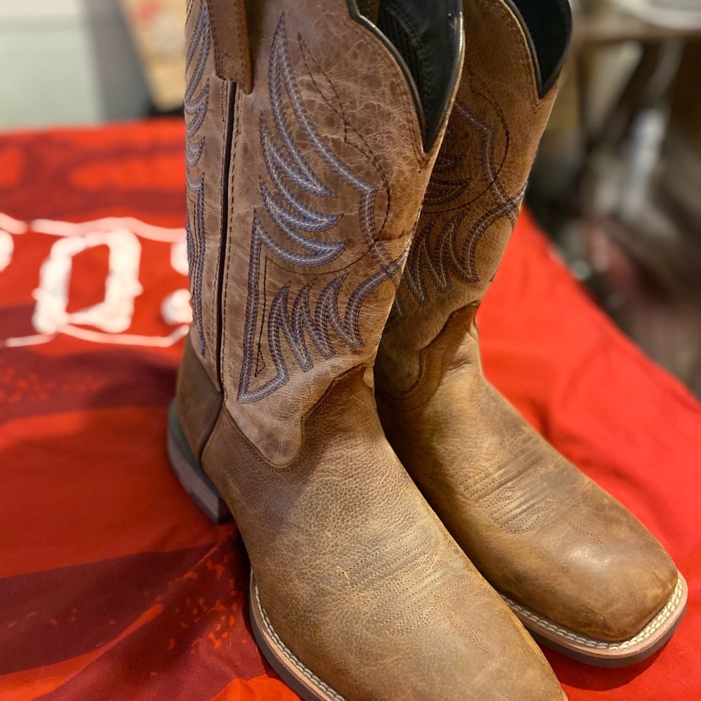 Ariat Brown Western Boots with Blue Stitching